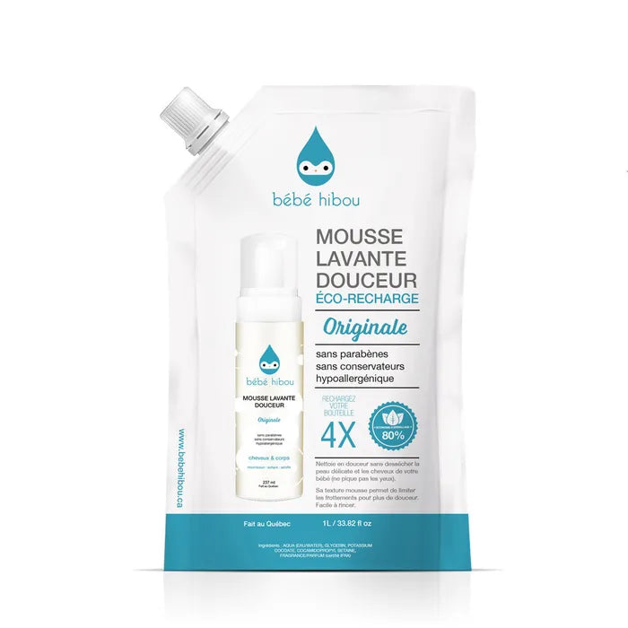 Bébé Hibou Mousse Lavante douceur originale Soins corporels Bébé Hibou Recharge 1L  