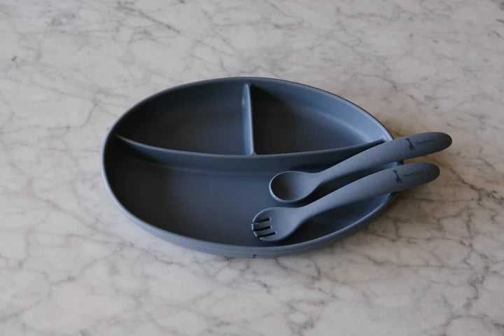 Micasso & Co Assiette à succion divisée en silicone Alimentation Micasso & Co Bleu  