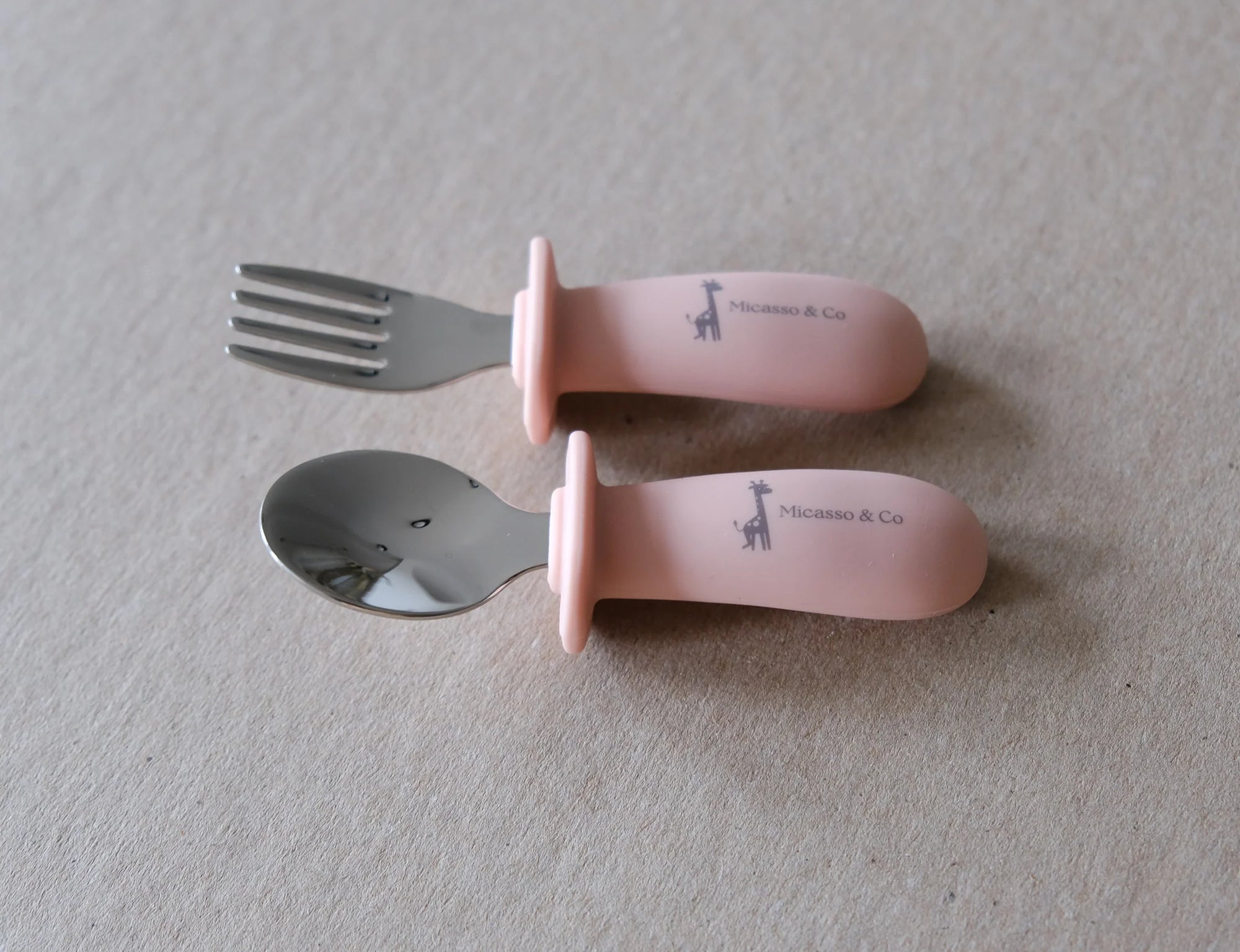 Micasso & Co Ensemble de cuillère et fourchette en silicone et métal Alimentation Micasso & Co Vieux rose  