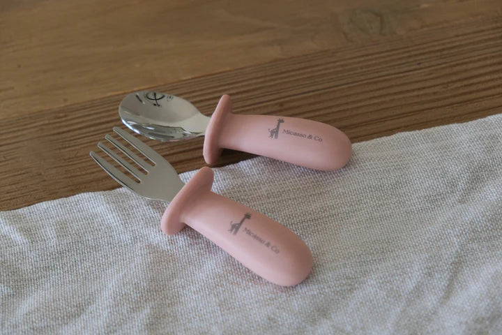 Micasso & Co Ensemble de cuillère et fourchette en silicone et métal Alimentation Micasso & Co Vieux rose  