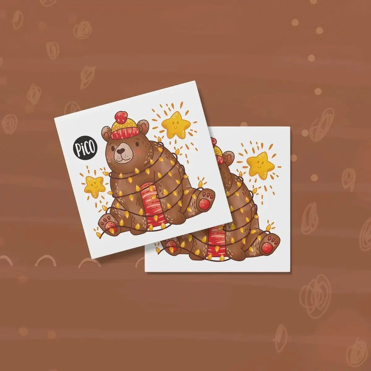 Pico Tatouages temporaires en vrac - Collection Noël Pico Tatouages Temporaires L'ours et ses lumières