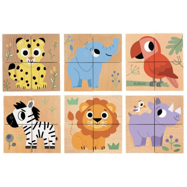 Djeco Casse-tête 4 cubes Animaux sauvages Jouets Djeco