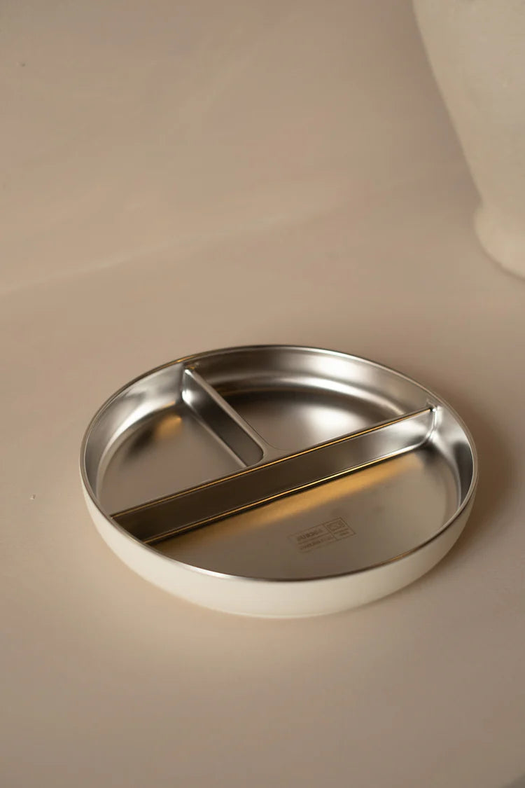 Micasso & Co Assiette à ventouse divisée en acier inoxydable et silicone alimentaire Alimentation Micasso & Co Blanc crème