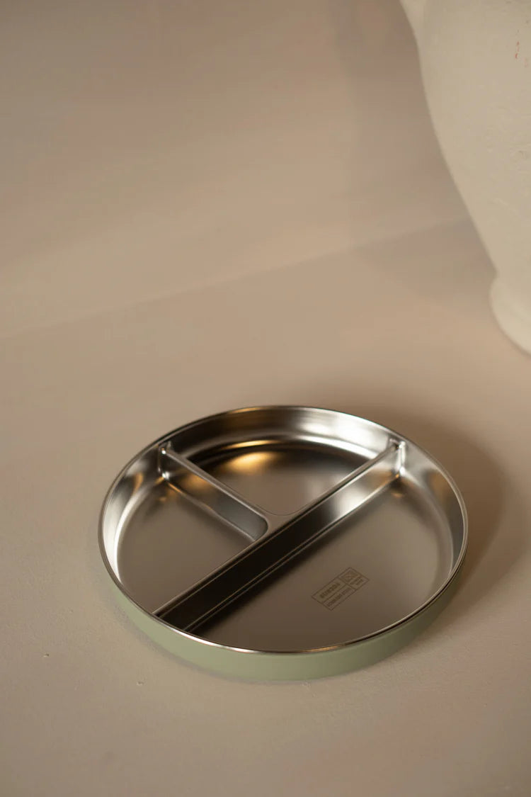 Micasso & Co Assiette à ventouse divisée en acier inoxydable et silicone alimentaire Alimentation Micasso & Co Vert tendre