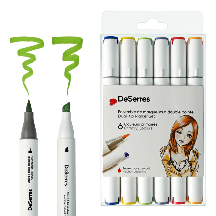 DeSerres Ensemble 6 marqueurs alcool à double pointe couleurs primaires Éducation DeSerres