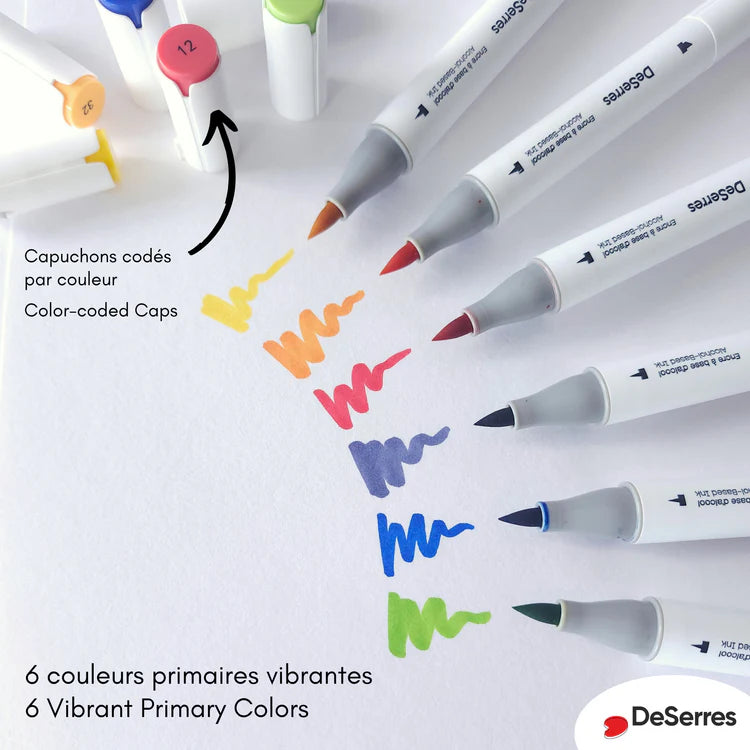 DeSerres Ensemble 6 marqueurs alcool à double pointe couleurs primaires Éducation DeSerres