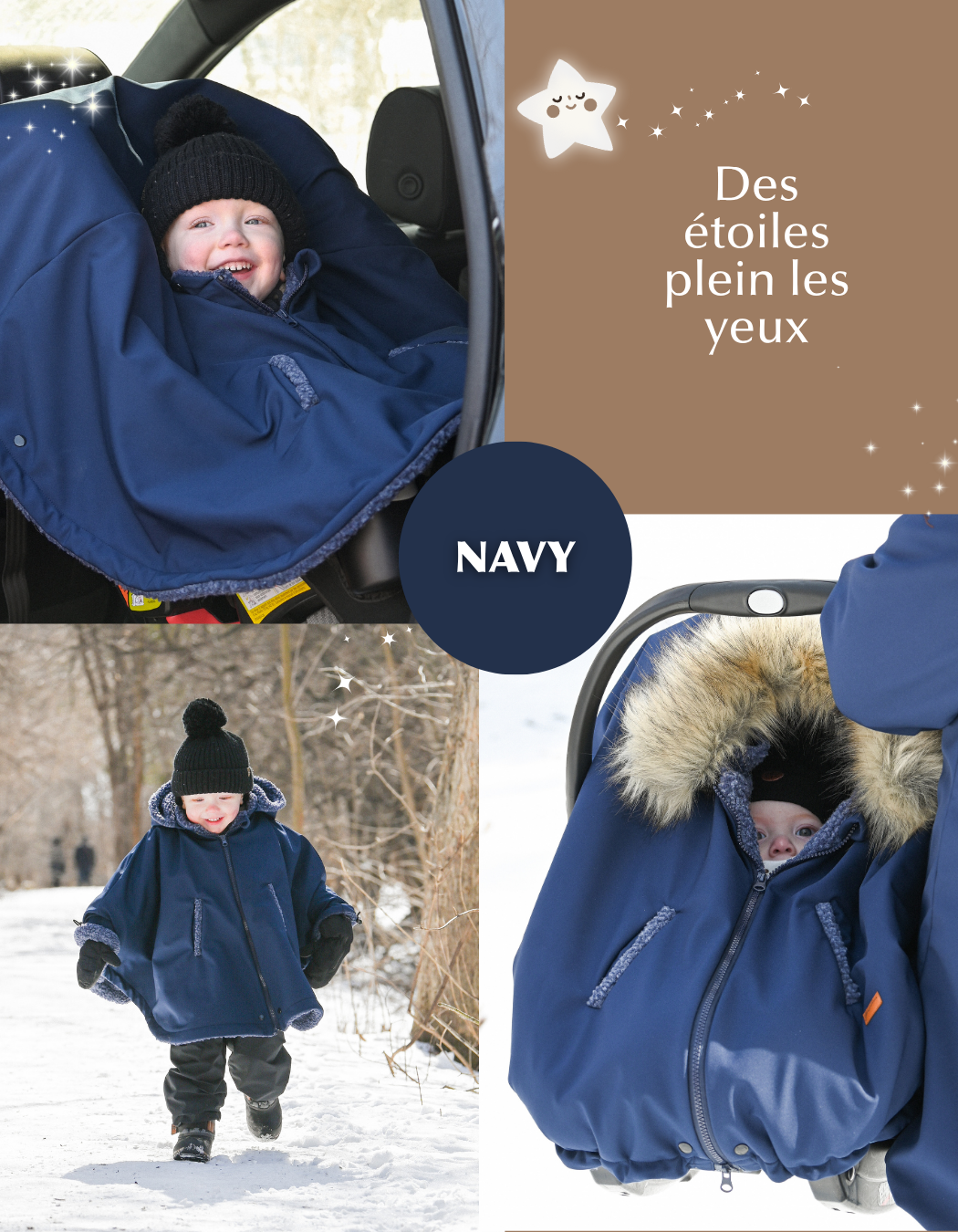 Gustine Housse et Poncho 3 en 1 pour le siège d'auto et porte-bébé En sortie Gustine baby carrier Marine - col de fourrure non inclus