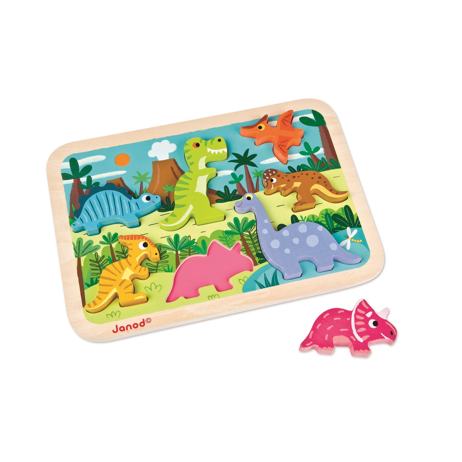 Janod Casse-tête de bois Chunky Jouets Janod Dinosaures  