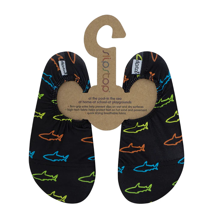 SlipStop Chaussons à semelles adhérentes Enfants M 4-6 ans (10-11.5) Vêtements SlipStop Neon sharks  