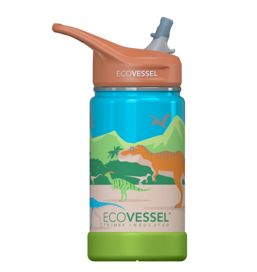 Ecovessel Gourde à paille isolée 12 oz Alimentation Ecovessel Dinos  